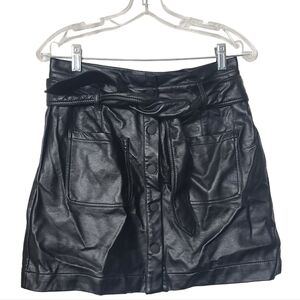 Tgla Faux Leather Black Snap Button Mini Skirt With Belt M